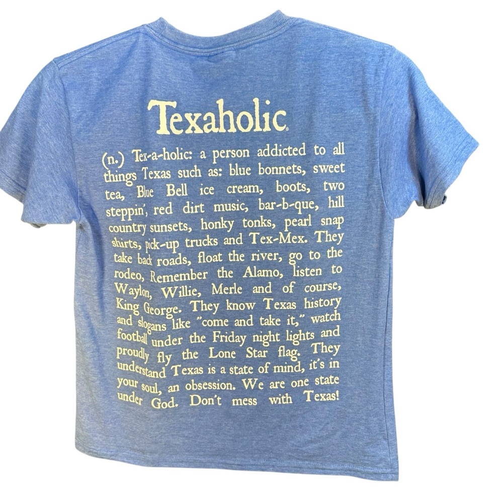 Texaholic TShirt Size S Youth Shirt Blue Bell Waylon Willie King George Texas